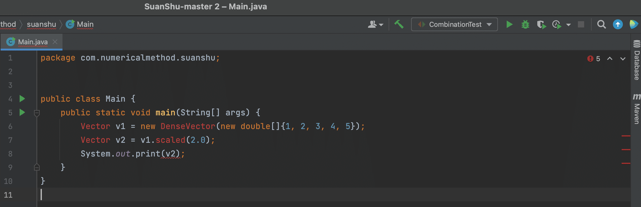 The vector example with unresolved classes shown in red