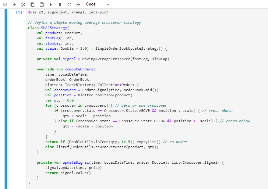 AlgoQuant simple moving average crossover